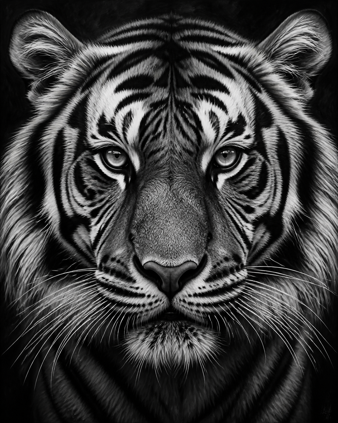 Diamond Painting Tijgerogen Zwart Wit – volledig zwart-witontwerp