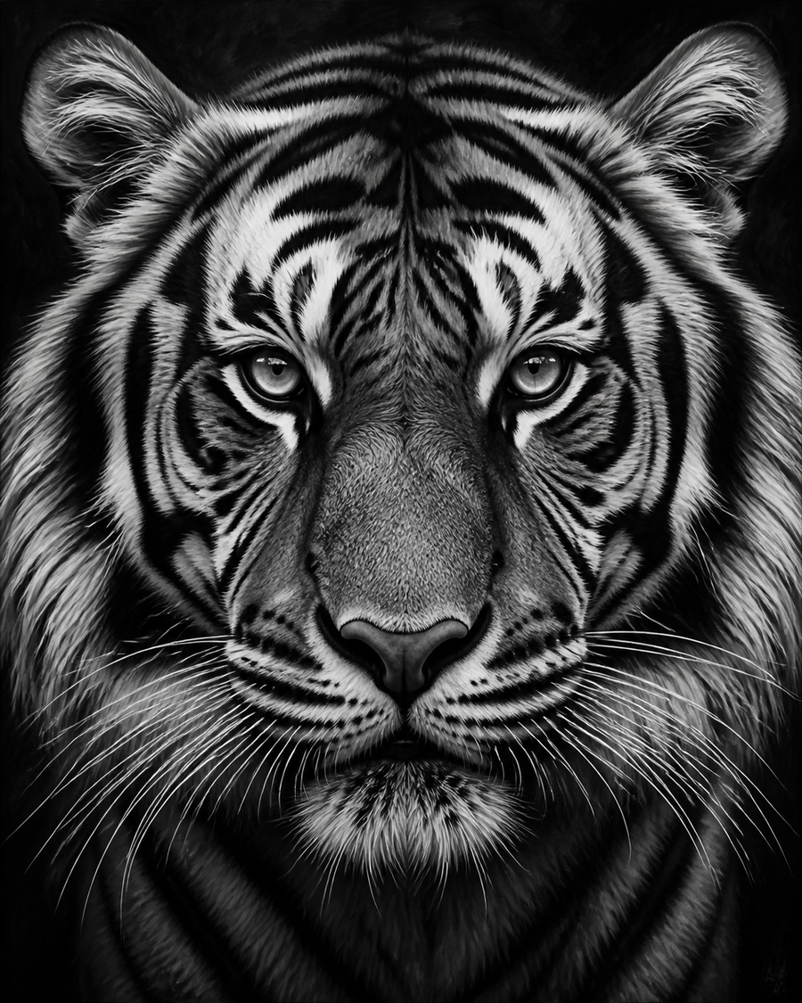 Diamond Painting Tijgerogen Zwart Wit – volledig zwart-witontwerp