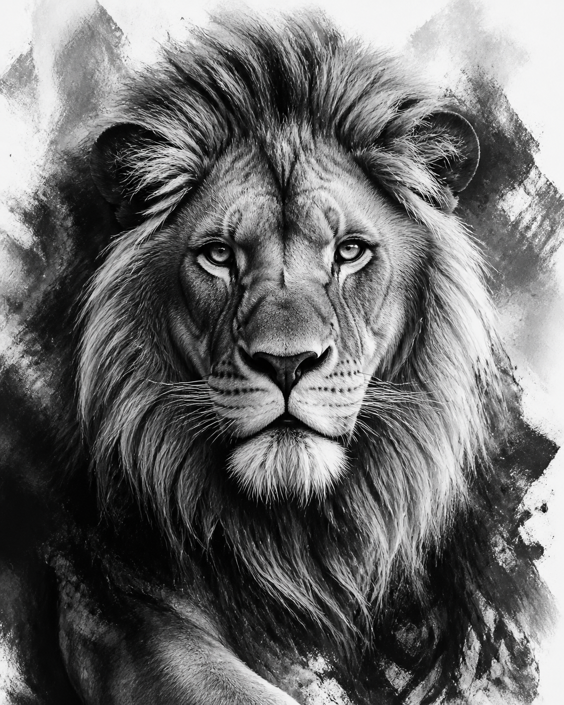 Diamond Painting Grafische Leeuw Zwart Wit – volledig zwart-witontwerp