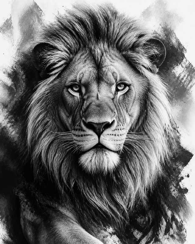 Diamond Painting Grafische Leeuw Zwart Wit – volledig zwart-witontwerp