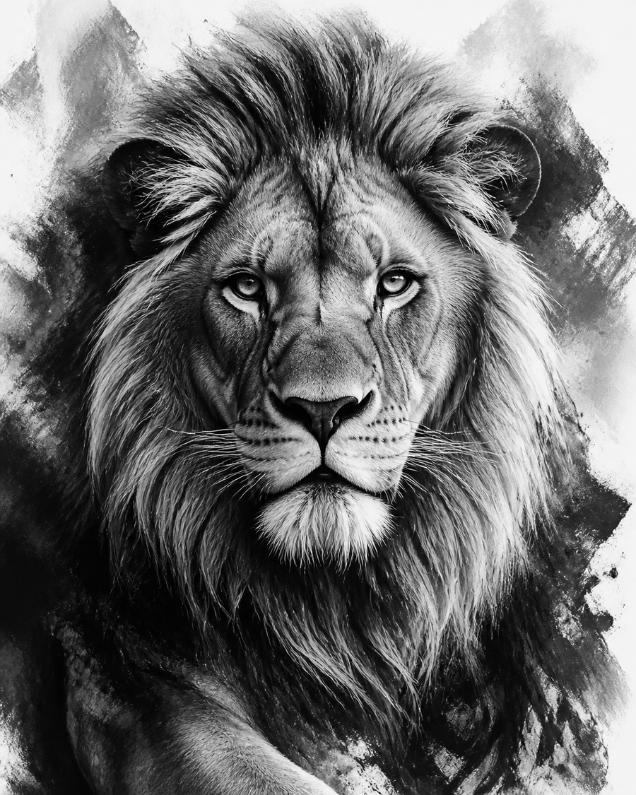 Diamond Painting Grafische Leeuw Zwart Wit – volledig zwart-witontwerp