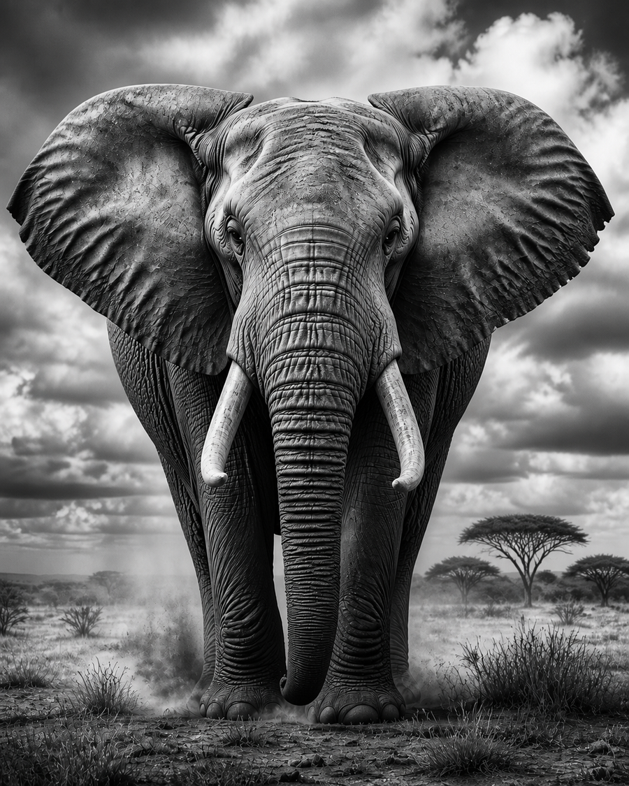 Diamond Painting Olifant Zwart Wit – volledig zwart-witontwerp
