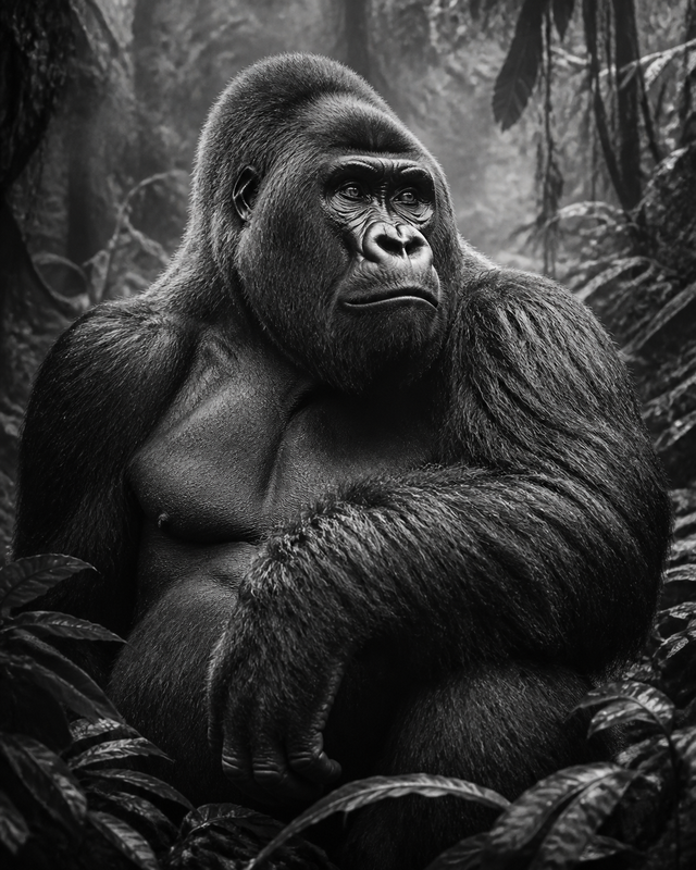 Diamond Painting Gorilla Portret Zwart Wit – volledig zwart-witontwerp