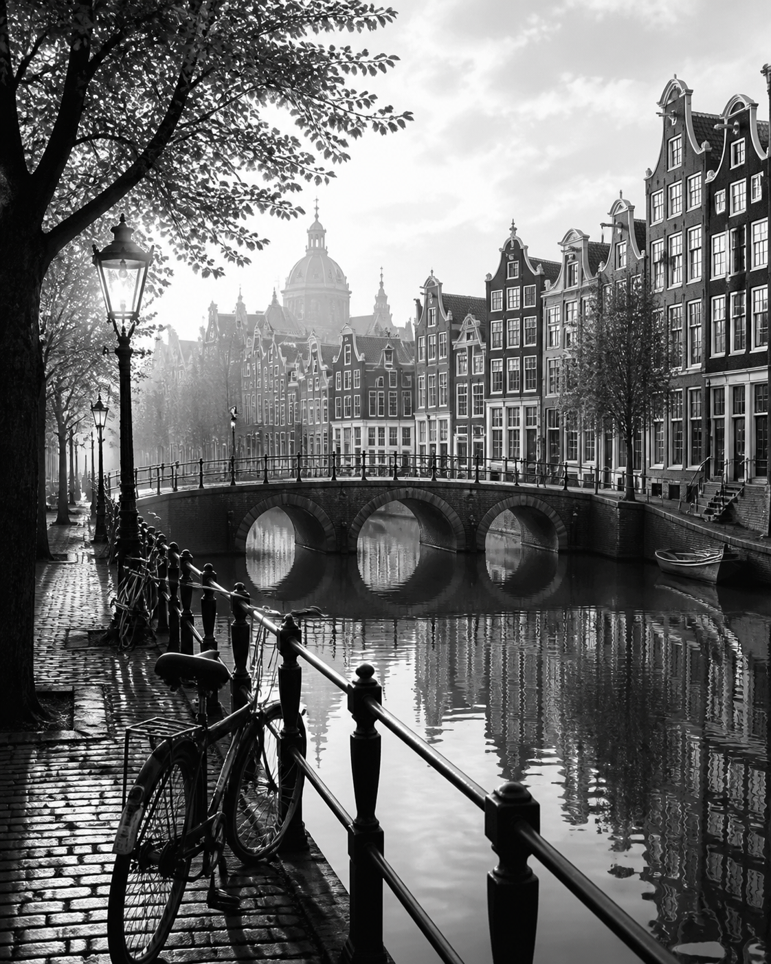 Diamond Painting Amsterdamse Gracht Zwart Wit – volledig zwart-witontwerp