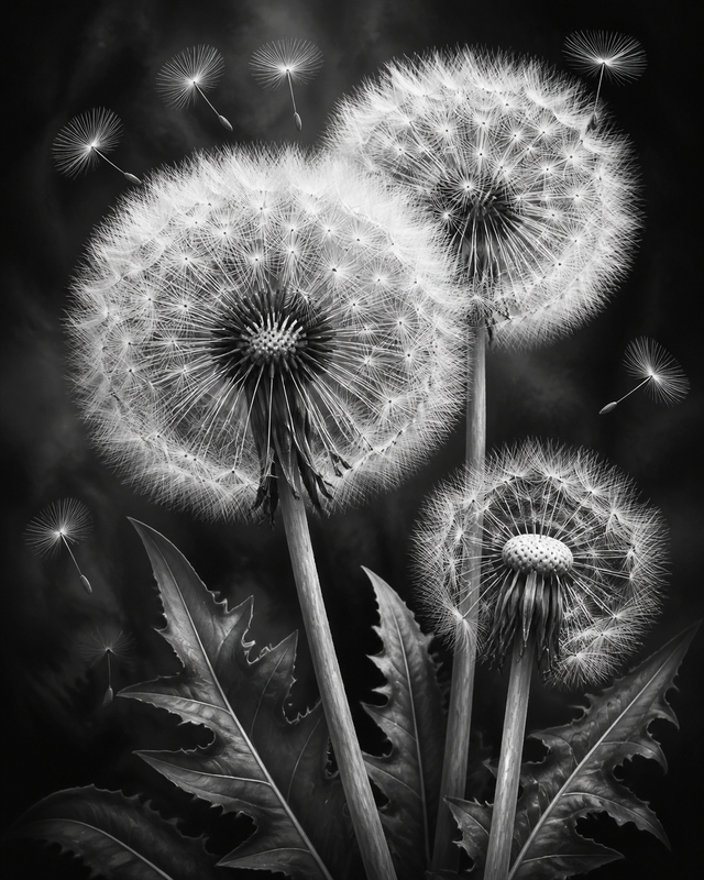 Diamond Painting Paardenbloemen Zwart Wit – volledig zwart-witontwerp
