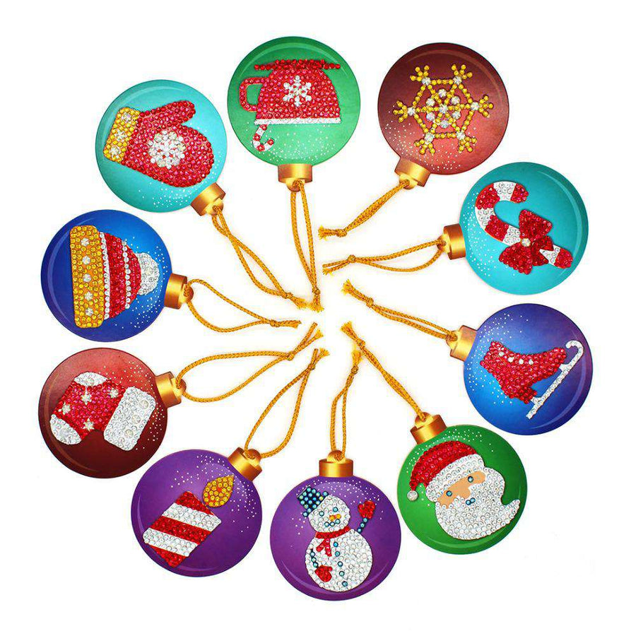 diamond painting kerstballen – kleuren, 10 stuks – afbeelding 1