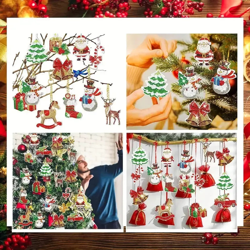 diamond painting kerst sleutelhangers - 12 stuks – afbeelding 3