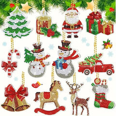 diamond painting kerst sleutelhangers - 12 stuks – afbeelding 4