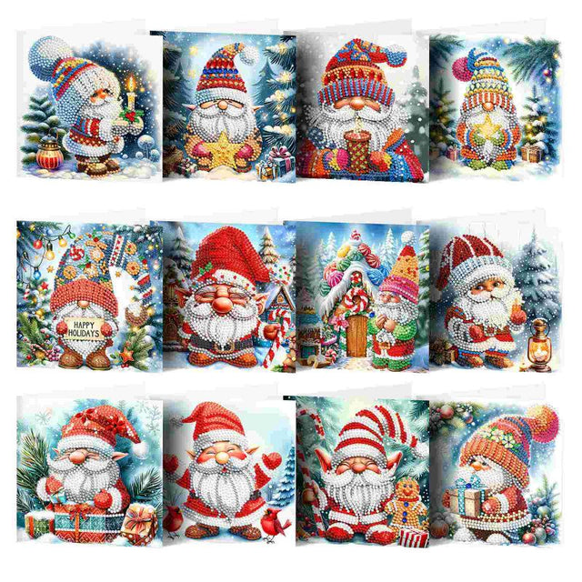 diamond painting kerstkaarten - kerstkabouters – 12 stuks – afbeelding 1