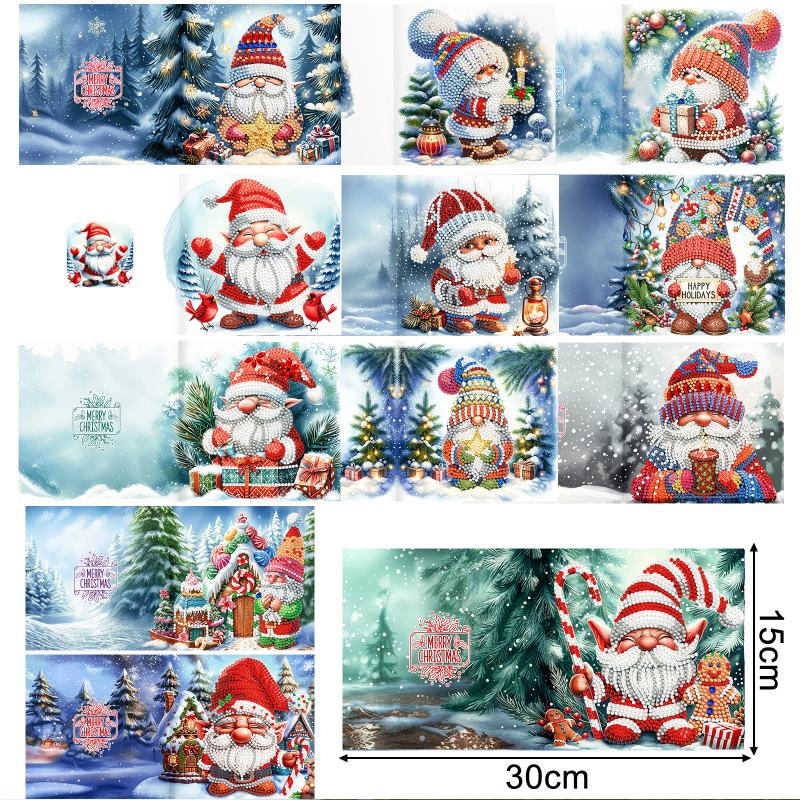 diamond painting kerstkaarten - kerstkabouters – 12 stuks – afbeelding 2