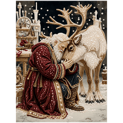 diamond painting - kerstman en zijn rendier - premium parel diamond painting – afbeelding 1