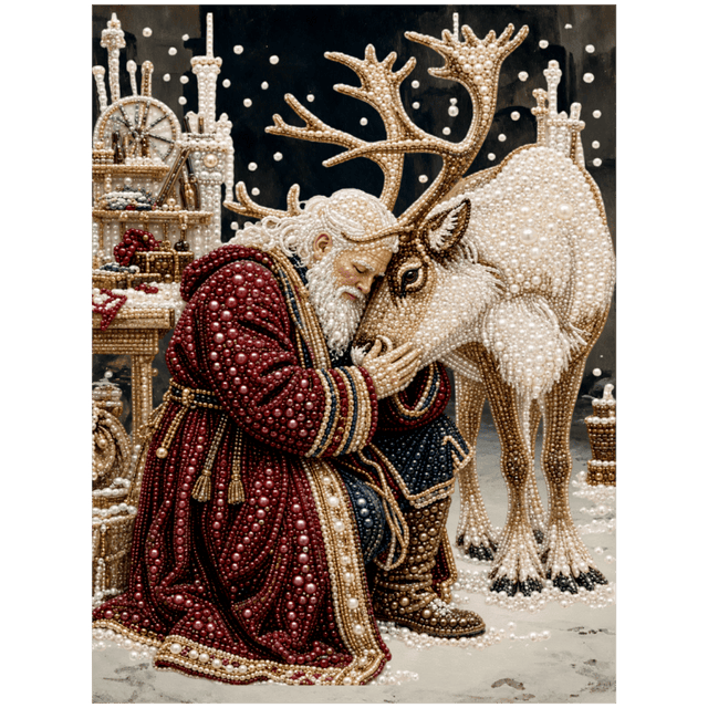 diamond painting - kerstman en zijn rendier - premium parel diamond painting – afbeelding 1