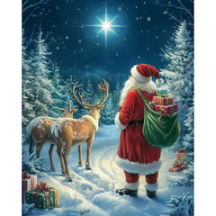 diamond painting - kerstman met zijn rendieren 's nachts – afbeelding 1