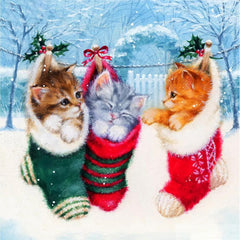 diamond painting - kittens in kerstsok – afbeelding 1