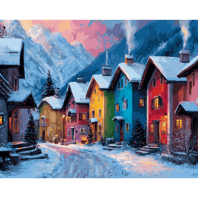 diamond painting - kleurrijk winterdorp – afbeelding 1