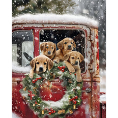 diamond painting - labradors in de rode vrachtwagen – afbeelding 1