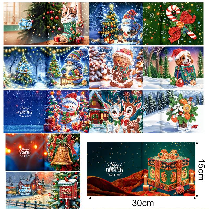 diamond painting premium kerstkaarten – 12 stuks – afbeelding 2