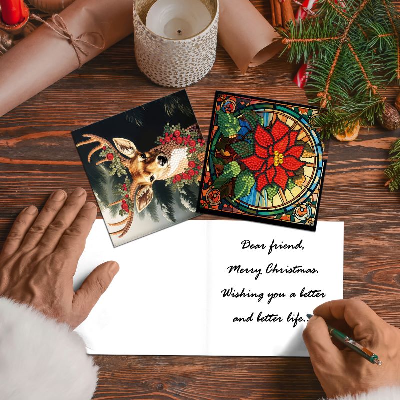 diamond painting premium kerstkaarten – 12 stuks – afbeelding 3