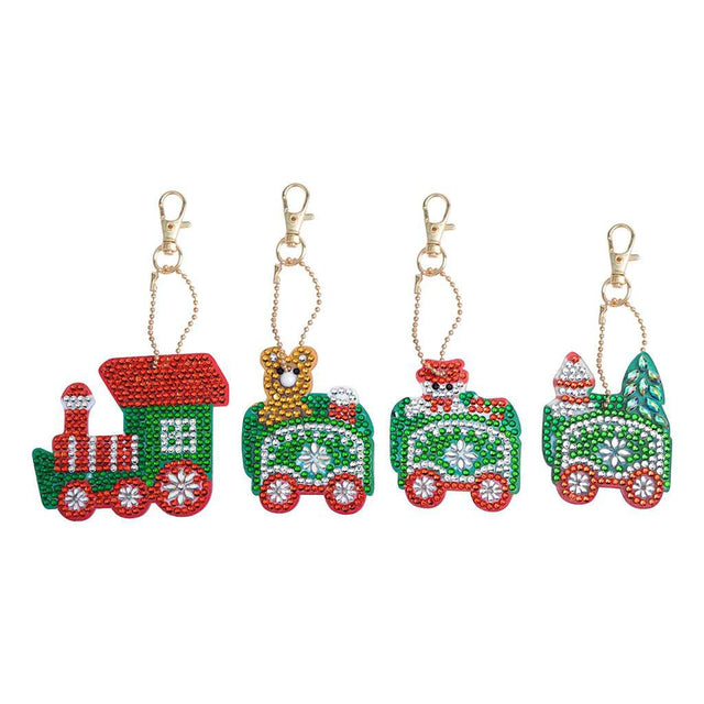 diamond painting sleutelhanger kerst trein – 4 stuks – afbeelding 1