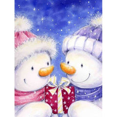 diamond painting - sneeuwpoppen cadeau – afbeelding 1