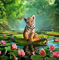 Diamond painting Tiger auf einer Wasserlilie - Vollständig - SEOS Shop®