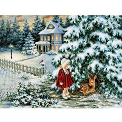 diamond painting - winterlandschap meisje – afbeelding 1